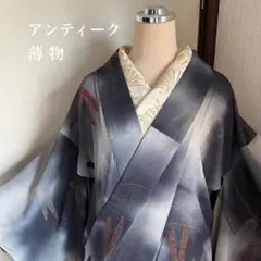 6480◆【希少】アンティーク着物単衣　青縦縞　柳　桜　アールヌーボー　大正浪漫 6480◇【希少】アンティーク着物単衣 青縦縞 柳 桜 アールヌーボー