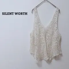 サイレントワース　ベスト　透かし編み　重ね着　花柄　Vネック　フレア　可愛い