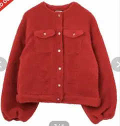 赤いボアジャケット フロントポケット付き