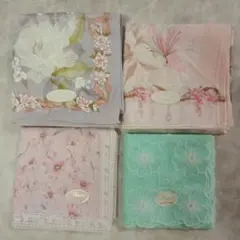 レディース　ハンカチ　4枚セット 花柄 ブルーミング中西　刺繍　レース