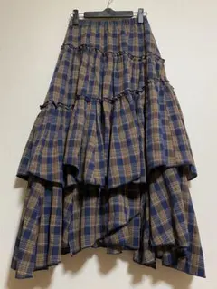チェックフリルロングスカート　アシンメトリーのサムネイル