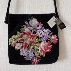 美品 FEILER 花柄刺繍 ショルダーバッグ 黒 ポシェット