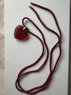 ラリック Lalique ハートネックレス ガラス 薔薇 赤紐調整可能