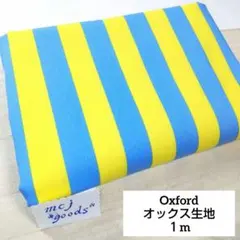 ストライプ柄　コットンオックス　プリント生地1m　イエロー×ライトブルー
