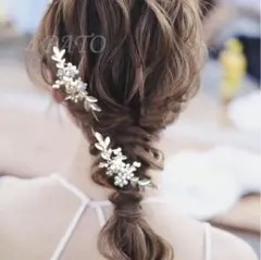 パール ビジュー フラワー ヘッドドレス★ ブライダル ヘアアクセサリー 髪飾り