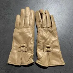 【新品未使用】ベージュ レザー手袋 リボン付き