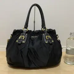 ✨美品✨プラダ ハンドバッグ 2way ギャザー メタルロゴ ナイロン