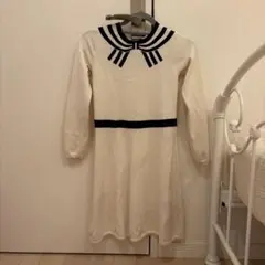 Jacadi キッズ ニットワンピース ホワイト×ネイビーのサムネイル