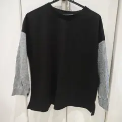 【平日限定価格】Mサイズブラック ストライプ 長袖トップス