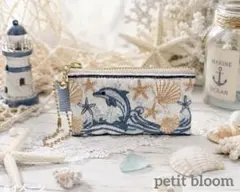 イルカ　インド刺繍ポーチ　ミニポーチ　両面インド刺繍　ハンドメイド　リップケースのサムネイル