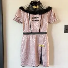 クリアストーン チャイナドレス コスプレ 衣装 ピンク レース