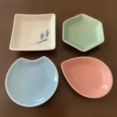 金麦あいあい皿　陶器皿4枚セット（青・ピンク・緑・白）　小皿