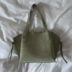 ZARA オリーブグリーン クロコダイル風トートバッグ