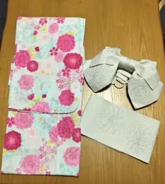 浴衣　浴衣帯セット 作り帯 160 簡単着付 おび工房 花柄 ピンク 白