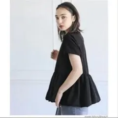【美品】coca コカ フロッキードットバルーンブラウス L ブラック