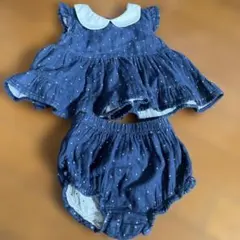 ネイビー ドット柄 ワンピース　パンツセット