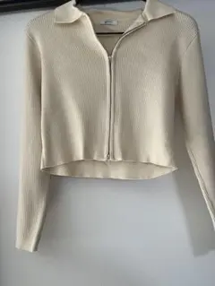 ジッパー付きリブニット Lサイズ クリーム