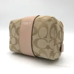 【美品】COACH コーチ ポーチ シグネチャー ベージュ ピンク ミニバッグのサムネイル