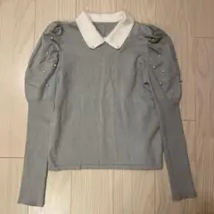 グレー ニット トップス 長袖 フリース襟