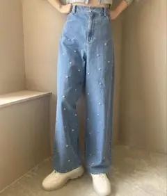 NICE CLAUP ハートスタッズワイドデニムのサムネイル