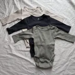 H&M キッズ　ベビー　オーガニックコットン 長袖ロンパース 3色セット