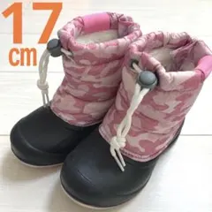 17.0㎝子供用スノーシューズ スノーブーツピンク迷彩　女の子チャックふわふわ