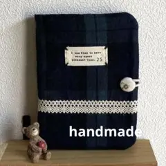 ハンドメイド　お薬手帳・母子手帳・通帳　マルチケース ブラックウォッチ　リネン