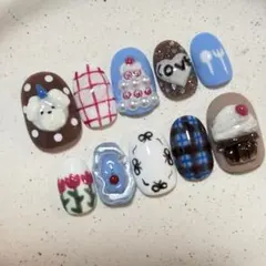 【現品・サイズ変更可能】ネイルチップ　個性派　ケーキ　リボン　韓国　ニュアンスのサムネイル