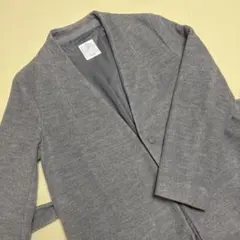VIS グレー ノーカラーロングコート　ベルトつき