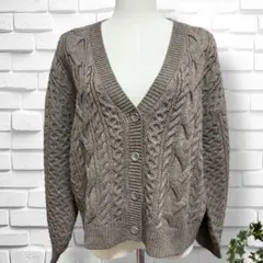【グラシア】長袖 カーディガン ニット ケーブル編み L Vネック　上着羽織