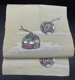 高級　正絹　洒落帯　名古屋帯　アンティーク　大正ロマン　青海波　銀彩　326