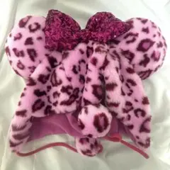 ピンク ヒョウ柄 ミッキー耳帽子