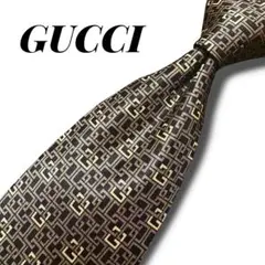 美品 GUCCI グッチ シルクネクタイ 総柄 ブラック イタリア製