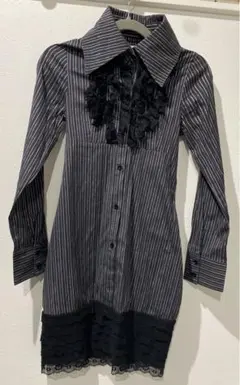 ワンピース ストライプ ラメ 黒 ブラック フリル レース 編み上げ