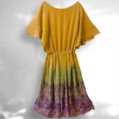 一点もの✨マスタードイエロー 半袖ワンピース グラデーション　海外古着　夏