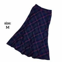 ロングスカート フレアスカート ゴムウエスト チェック柄 カジュアル M