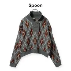 【Spoon 】ニット クロップドセーター アーガイル柄 size F