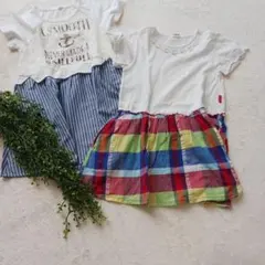 キッズ 半袖ワンピース 100cm ストライプ チェック