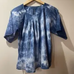 藍染　コットンチュニック　綿100% ねじり染め