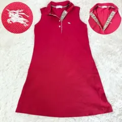 バーバリーズ ノバチェック ポロワンピース 赤 ノースリーブ Aライン 42
