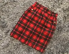 チェック柄ミニスカート 赤 レッド 台形スカート　古着　昭和レトロ　ヴィンテージ
