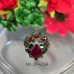 No.③－23A　ビーズリングハンドメイド　レッド＆グリーン　ビーズの指輪