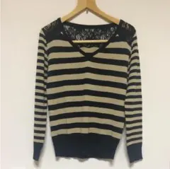 【Rouge vif ルージュヴィフ】肩レースボーダーニット