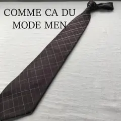 【訳あり】コムサデモード メン ネクタイ 紫 チェック柄 シルク【n7318】