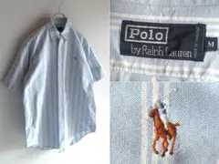 ビンテージ ラルフローレン ロゴ刺繍 ストライプ BDシャツ M ハミルトン期