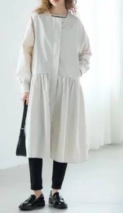 coca コカ ナイロンヘムギャザーコート ワンピース ライトベージュ M