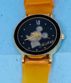 C18）ディズニー(*'▽')ミッキーマウス電池交換ゴールドレディス腕時計