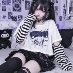 シナモロール　 重ね着風　ロックシナモン 長袖Tシャツ ロンT　地雷系