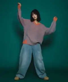 バイカラーRIBオーバーニット