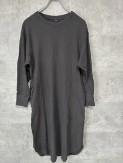 UNIQLO ユニクロ ワッフルクルーネックワンピース（長袖） グレー M